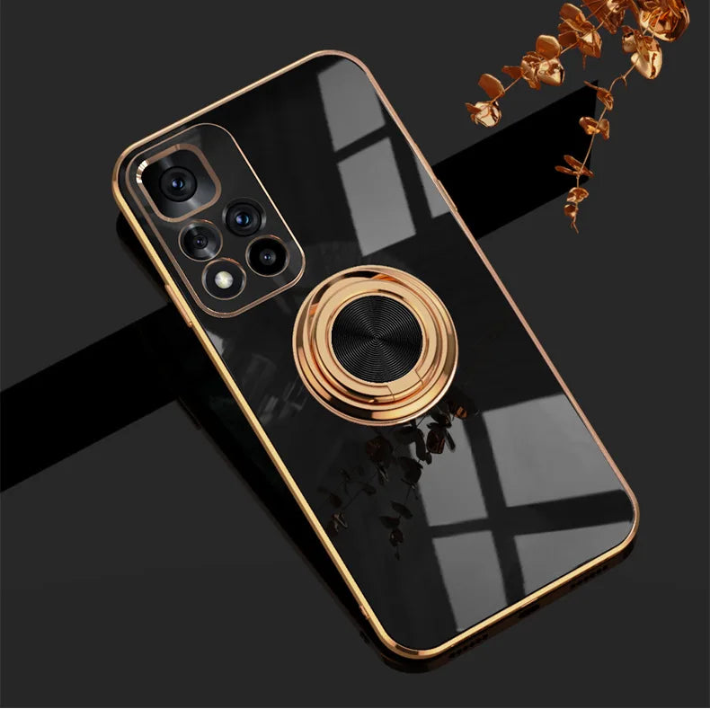 Luxury Plating Silicone Magnetic Holder Stand Case For XiaoMi 13T 14T Redmi 13C 14C 4G Note 12 13 14 Pro Plus 5G Back Cover
