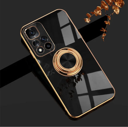 Luxury Plating Silicone Magnetic Holder Stand Case For XiaoMi 13T 14T Redmi 13C 14C 4G Note 12 13 14 Pro Plus 5G Back Cover