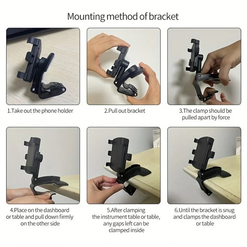 360° Rotatable Car Phone Holder Universal Dashboard Easy Clips Mount Stand Cellphone Holder for GPS Navigation Car Accessories