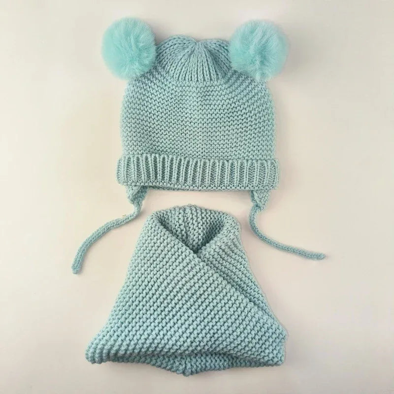 2024 baby girl and baby boy  child children's spring autumn winter Solid knitted hat and knitted infinity scarf