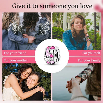 925 Silver Valentine's Day Charms Bead Sparkling Sweet Heart Rose Bear Charm Fit Original Bracelet Bangle Woman DIY Jewelry Gift