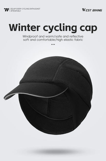 WEST BIKING Winter Cycling Cap With Brim Windproof Warm Sports Cap High Elastic Fleece Hiking Running Hat Cycling Equipment