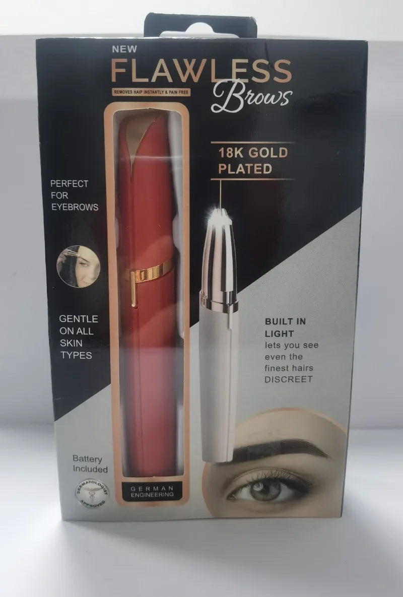 Mini Electric Eyebrow Trimmer Pen - Painless Hair Remover with LED Light for Facial Brows