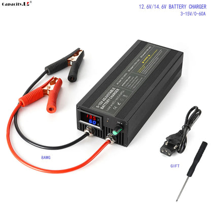 Portable 12V100A Lifepo4 Battery Charger 40A 50A Lithium Battery Charger 60A 85A with Adjustable Voltage and Current Anderson