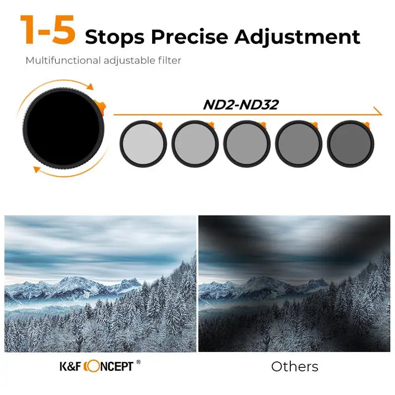 K&F CONCEPT ND2-32 1/4 Black Mist Diffusion Camera Filter lens Variable 2 in 1 ND Filters Video 49mm 52mm 58mm 62mm 67mm 77mm