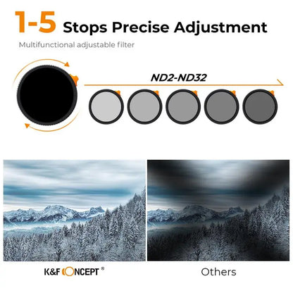 K&F CONCEPT ND2-32 1/4 Black Mist Diffusion Camera Filter lens Variable 2 in 1 ND Filters Video 49mm 52mm 58mm 62mm 67mm 77mm