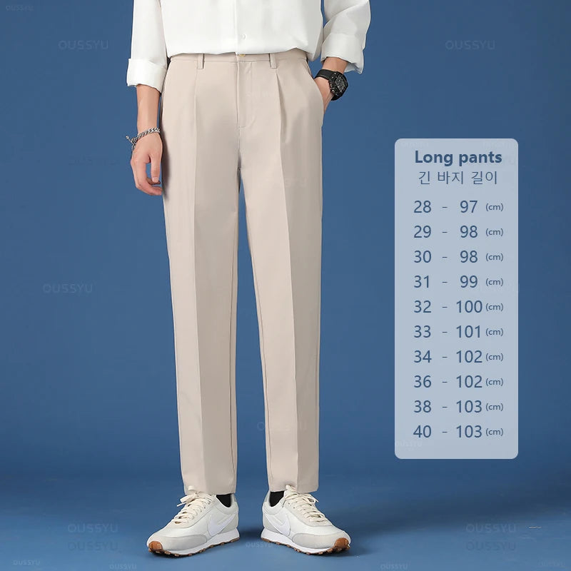 All Seasons New Smooth Pendulous Suit Pants Men Business Long Trousers Korean Formal Ankle Length Pant Male Plus Size 40