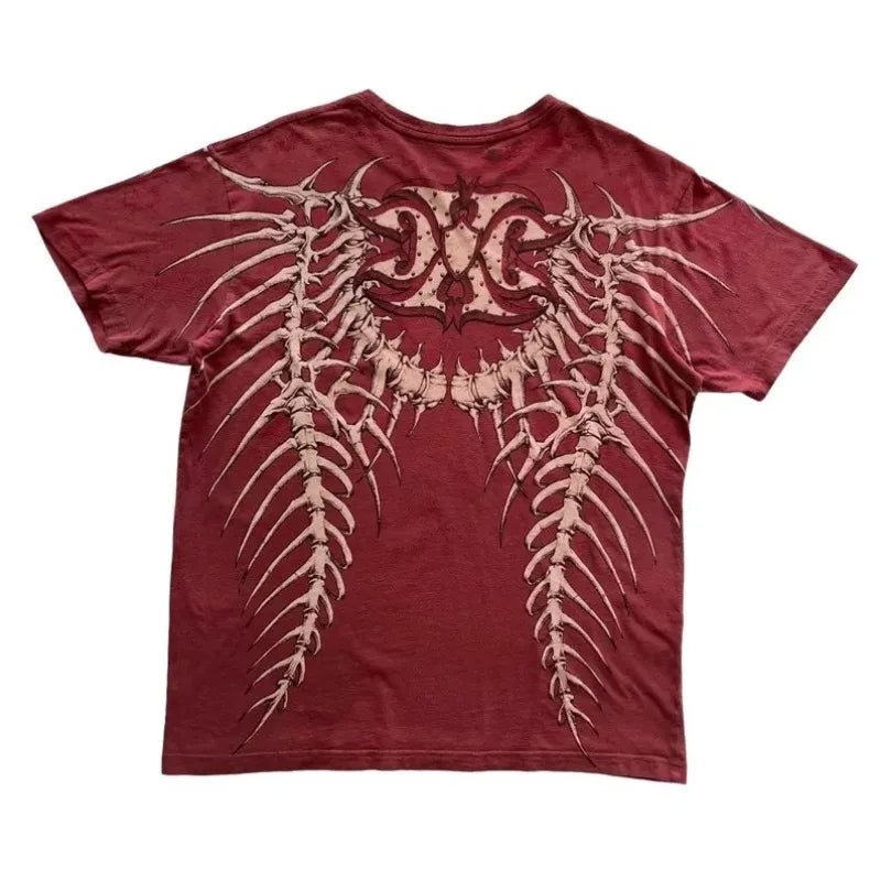 Y2K Xtreme T Shirt Man's Clothing Skeleton Printing Tops Harajuku Fashion Trend Baggy Men And Women Short Sleeves