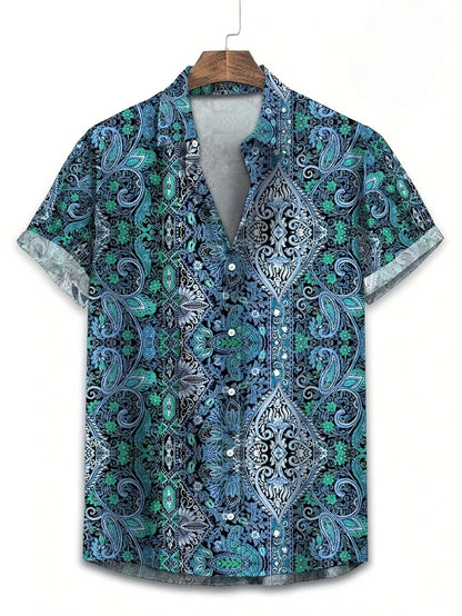 Hawaii Shirts for Men 3D Paisley Graphic Short-sleeved T-shirt Casual Lapel Buttons Male Tops Summer Oversized Bohemian Man Tees