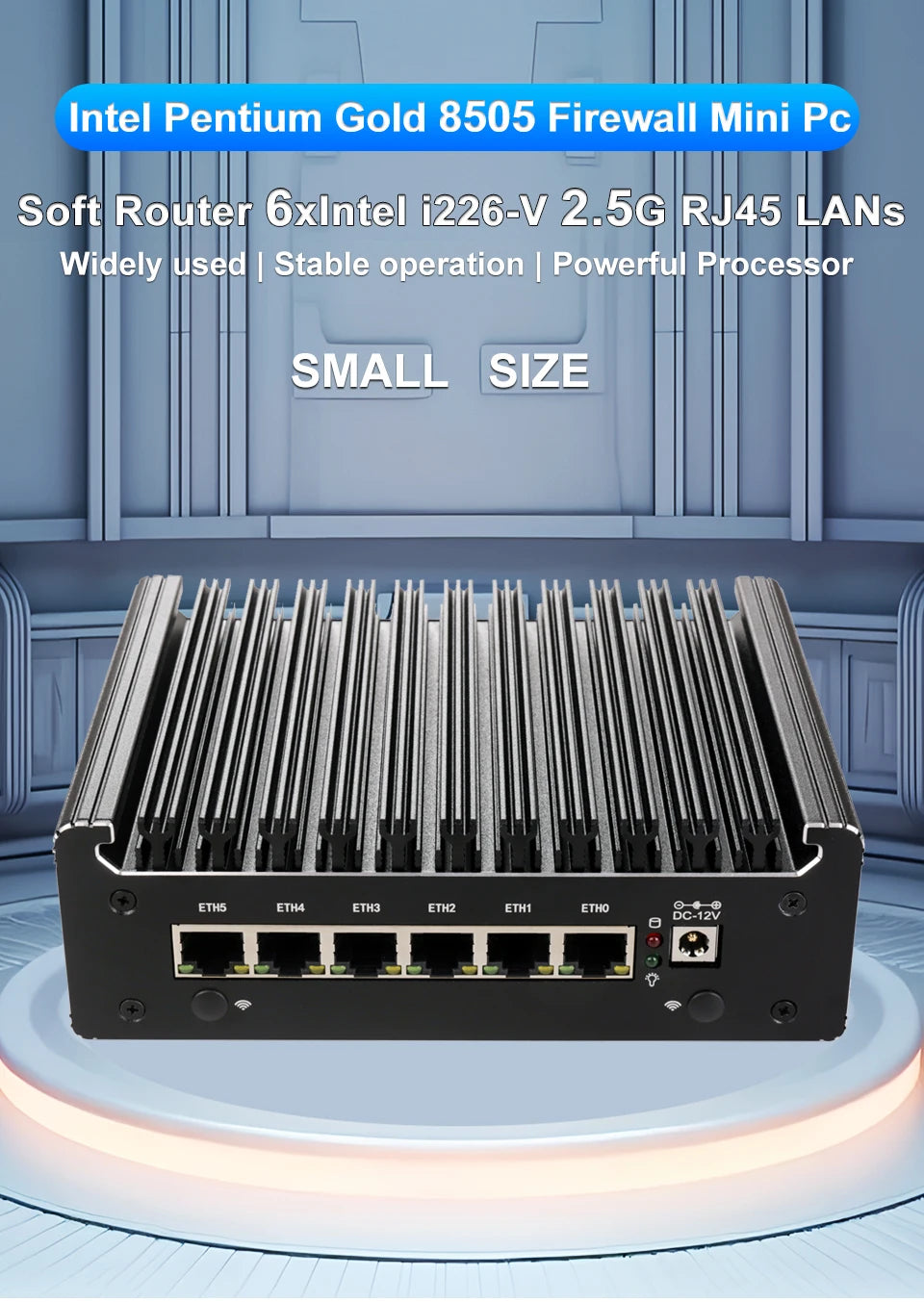 Intel Pentium Gold 8505 Soft Router 6 Lans I226-V 2.5G Fanless Mini PC COM HD DP USB Type-C DDR5 SATA PfSense Firewall Appliance