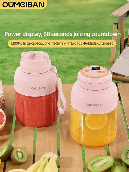 1300ML Portable Juicer, Fresh Fruit Mixer 38 Blades, USB Rechargeable Multifunctional Juicer Ice Crusher Smoothie Blender Home