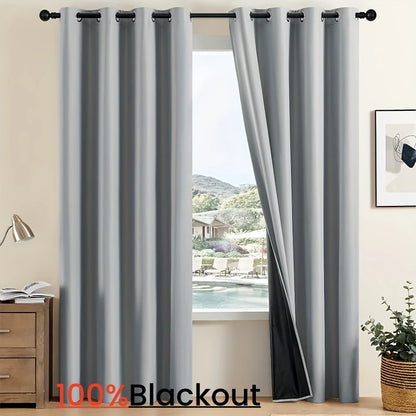 2panels Solid 100% Blackout Curtain - Curtains for Bedroom, Living Room Decor - UV Protection, Easy Sliding and Stylish Design