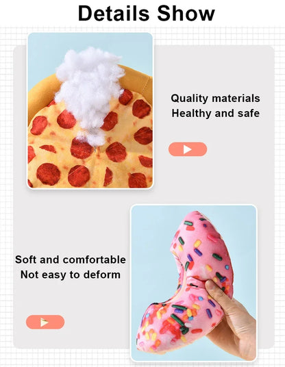 Plush Dog Toy Doughnut Pizza Shape Pet Squeaky Toys for Small Large Dogs Cleaning Teeth Puppy Chew Sound Toy Pet Supplies
