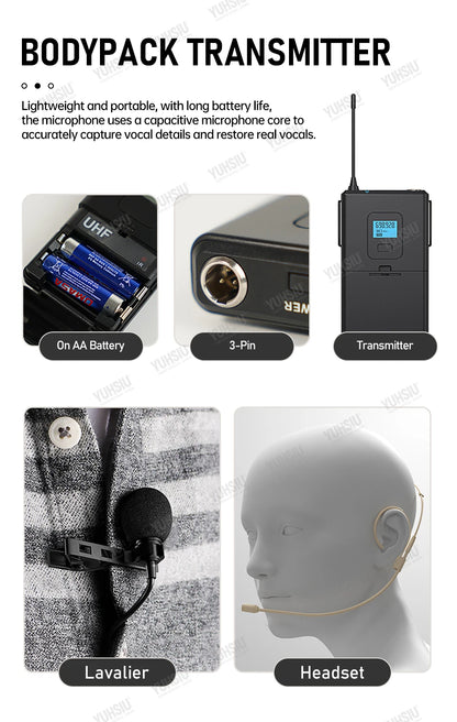 YUHSIU Professional UHF Wireless Microphone 8 channels Handheld lavalier Headset FM Mic For stage performance Band conference