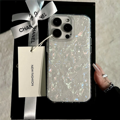 Luxury Glitter Shell Pattern Laser Case For iPhone 16 Pro Max 15 14 Plus 13 12 11 Aurora IMD Shockproof Protection Hard Cover