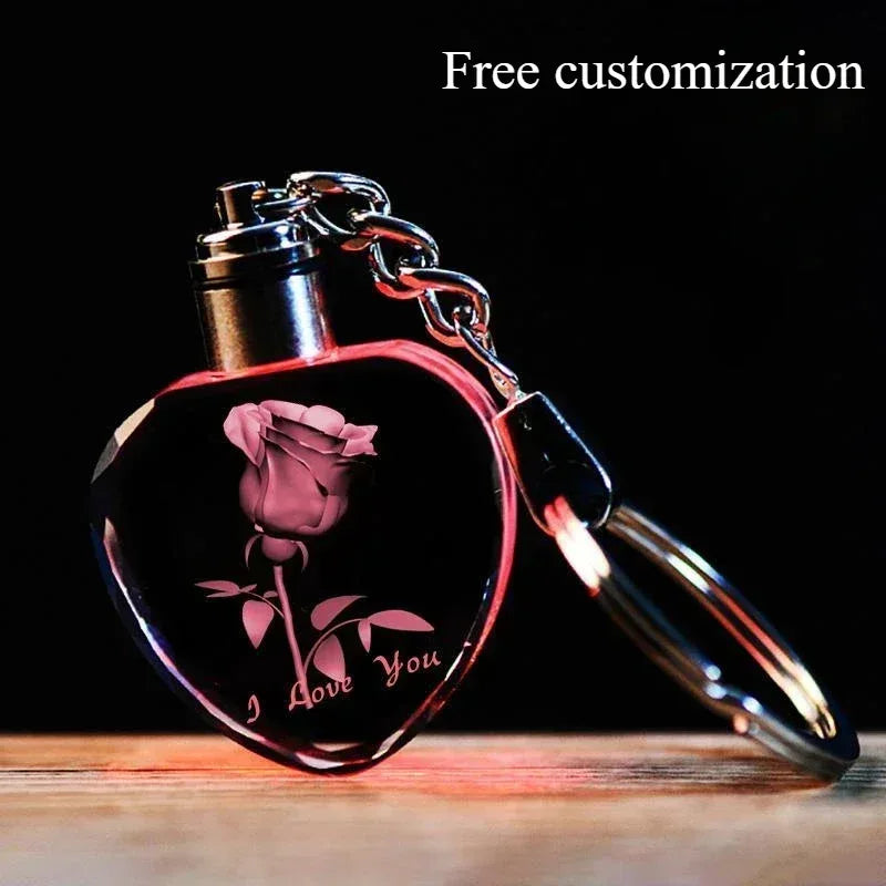 Crystal Keyring with LED Light inside Free Engrave any Design Crystal Blank Key Ring Custom Logo Family Photo DIY Birthday Gifts