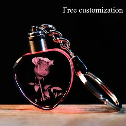 Crystal Keyring with LED Light inside Free Engrave any Design Crystal Blank Key Ring Custom Logo Family Photo DIY Birthday Gifts