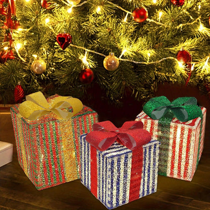 3PC Christmas Light Up Gift Box, LED Indoor Outdoor Decoration, Lighted Christmas Box Gift Decoration Indoor Outdoor Patio