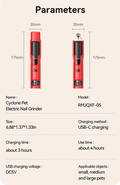 ROJECO Pet Electric Nail Grinder Rechargeable Dog Paw Grooming Nail Clipper LED Light 7 Speeds Adjustable Cat Claw Nail Grinder