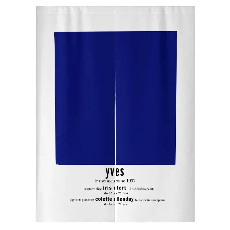 Klein blue Nordic Flower Door Curtain For living Room Bedroom Blackout Curtain Linen Fabric for Home Decoration Half Curtain