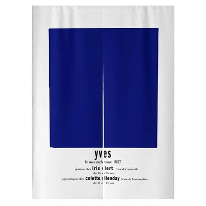 Klein blue Nordic Flower Door Curtain For living Room Bedroom Blackout Curtain Linen Fabric for Home Decoration Half Curtain
