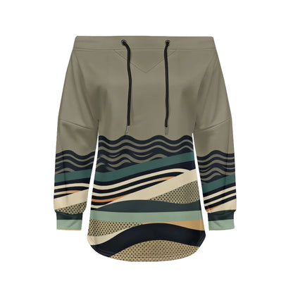 Trendy Off-Shoulder Sweatshirts with Striped & Polka Dot Patterns Drawstring Casual Loose-Fit Top for Women Casual Streetwear