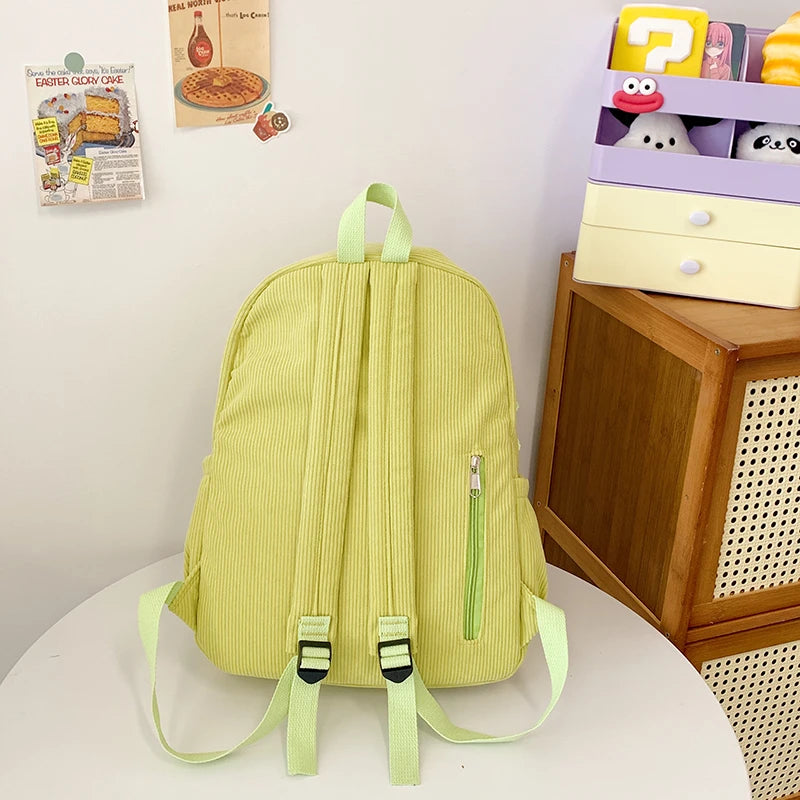 Women Schoolbag Waterproof Large Capacity School Backpack Smooth Zipper Solid Color Teens Girl Casual Daypack Bag Student Supply