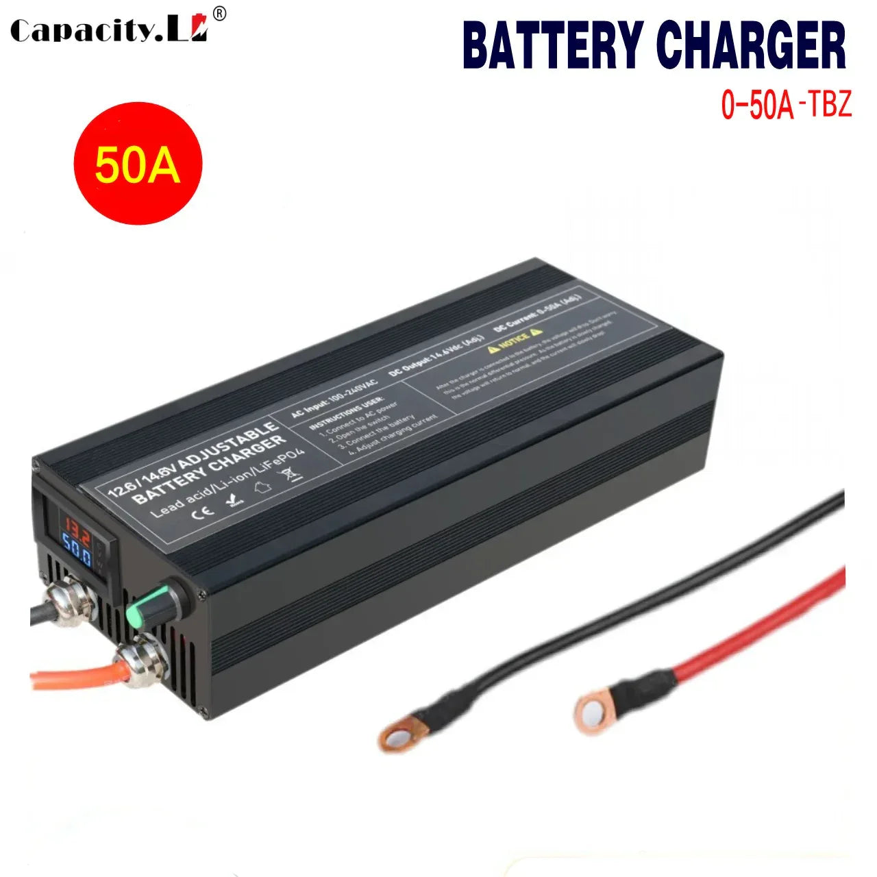 Portable 12V100A Lifepo4 Battery Charger 40A 50A Lithium Battery Charger 60A 85A with Adjustable Voltage and Current Anderson