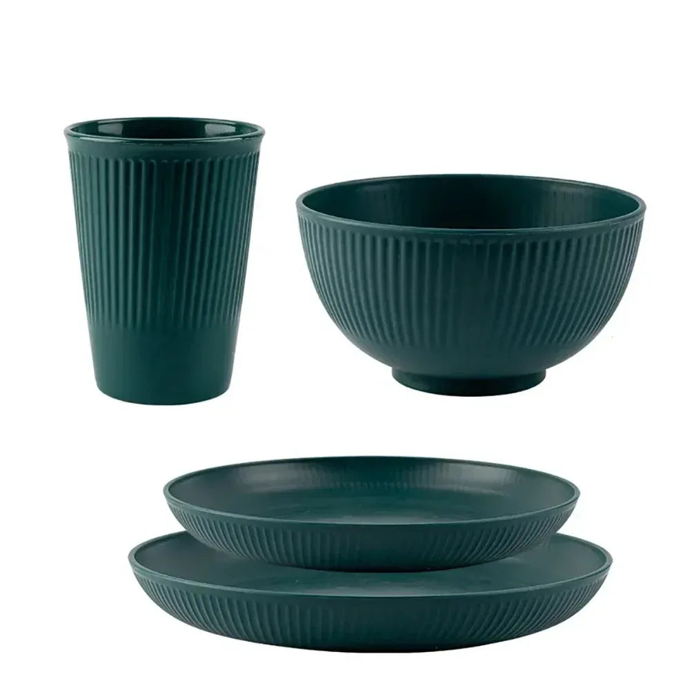 Colourful Wheat Straw Cutlery Set 4Pcs Bowl Cup Dish Set Portable Tableware Set Dinnerware Kits for Picnic Camping