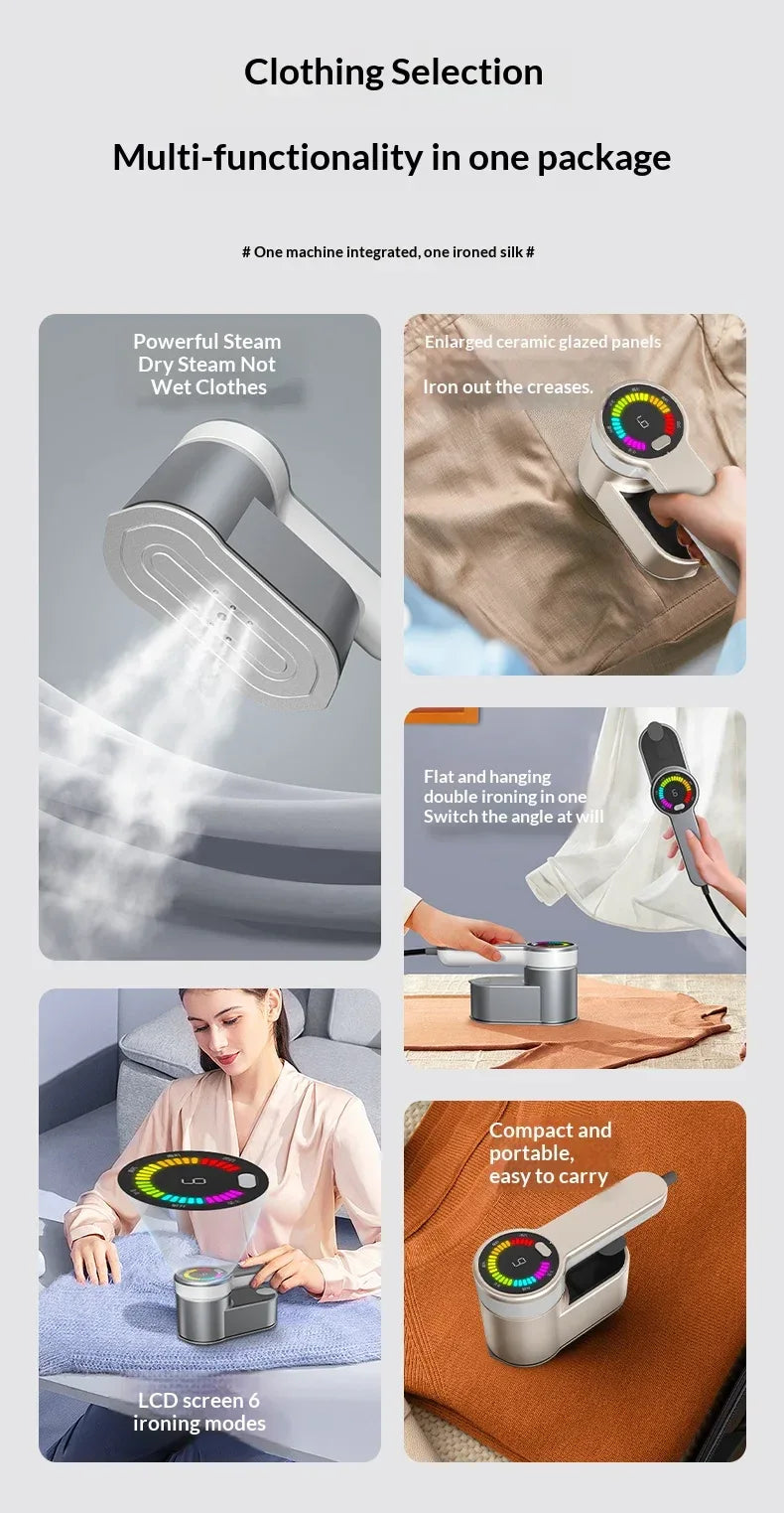 Intelligent Steam Ironing Machine Portable Travel Steamers for Clothes LCD Diplay Screenc Mini Handheld Garment Iron Steamer