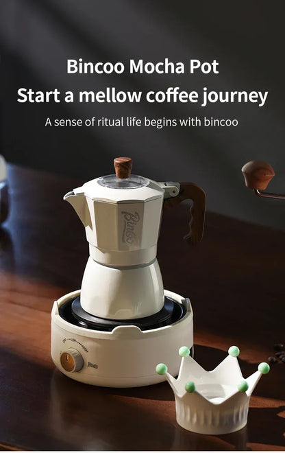 Bincoo Dual Valve Moka Pot Espresso Machine Extraction Coffee Mocha Pot，Electric Heating Furnace Italian Home Barista Tool 220V