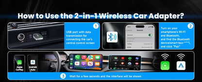 Carplay Android Auto Wireless Adapter 2 in 1 Carplay Adapter for OEM Car Stereo with USB Plug and Play Wired To Wireless