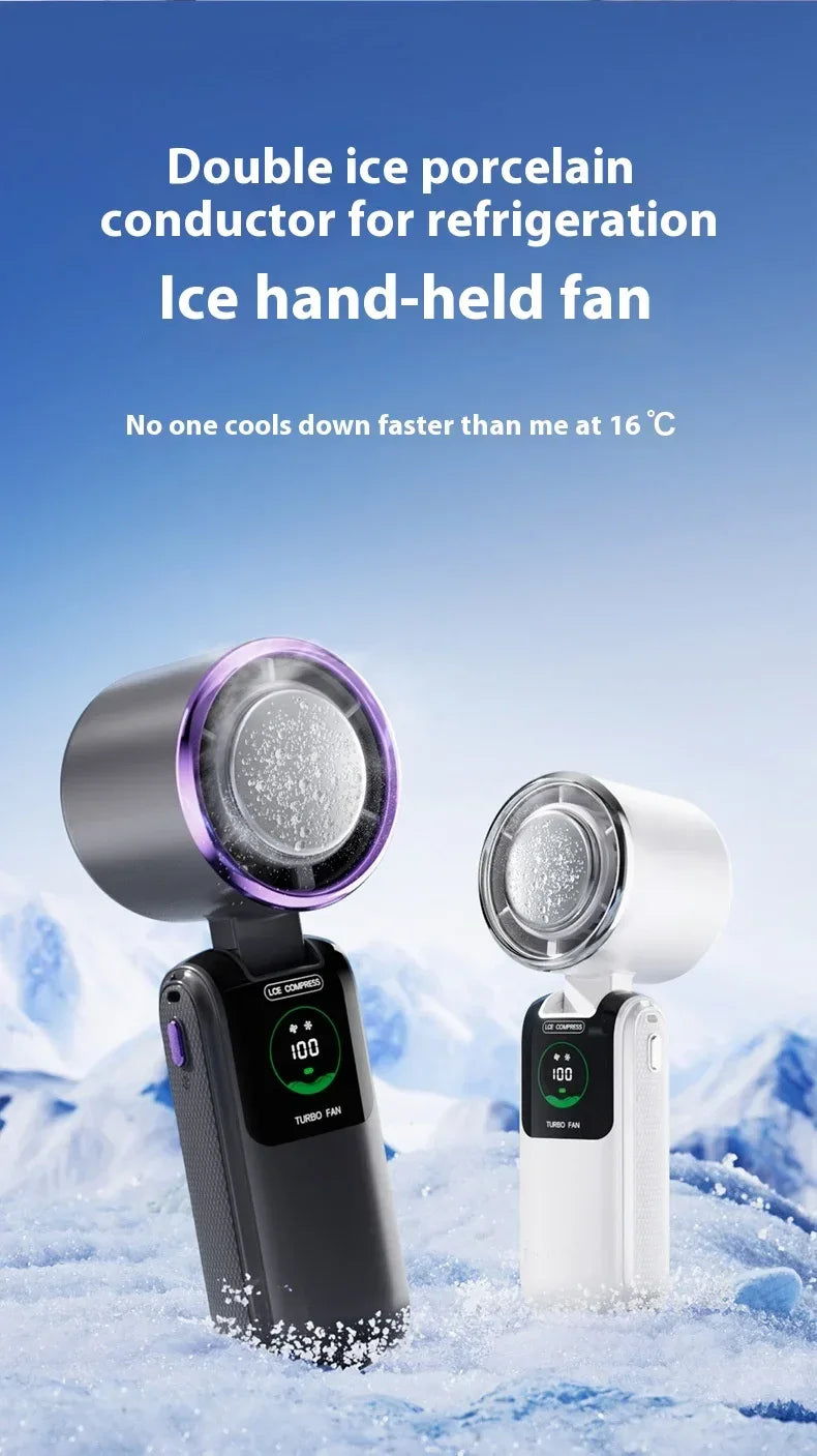 5-Speed Strong Cooling Mini Fan, Foldable & Neck Hanging - 9H Long Battery, Powerful Wind with LED for Office Outdoor Travel