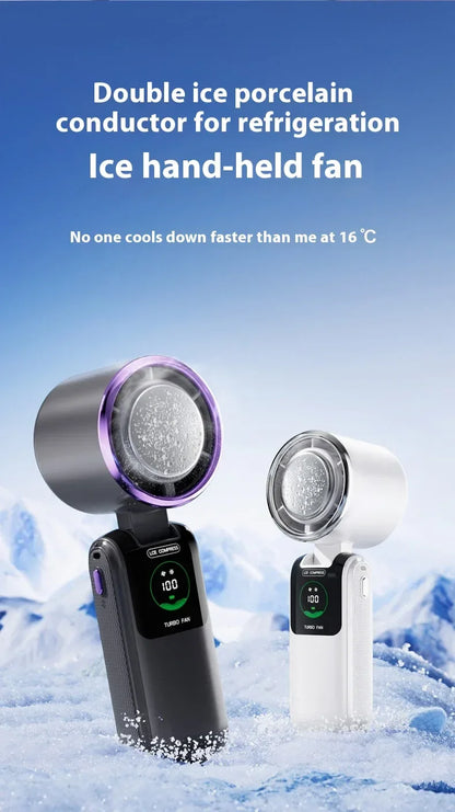 5-Speed Strong Cooling Mini Fan, Foldable & Neck Hanging - 9H Long Battery, Powerful Wind with LED for Office Outdoor Travel