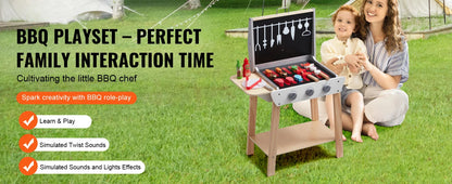 SucceBuy Simulation Kitchen Barbecue Toys Wooden Grill Toy Set Montessori Pretend Play Food BBQ Toy Playset for Kids Girls Gifts