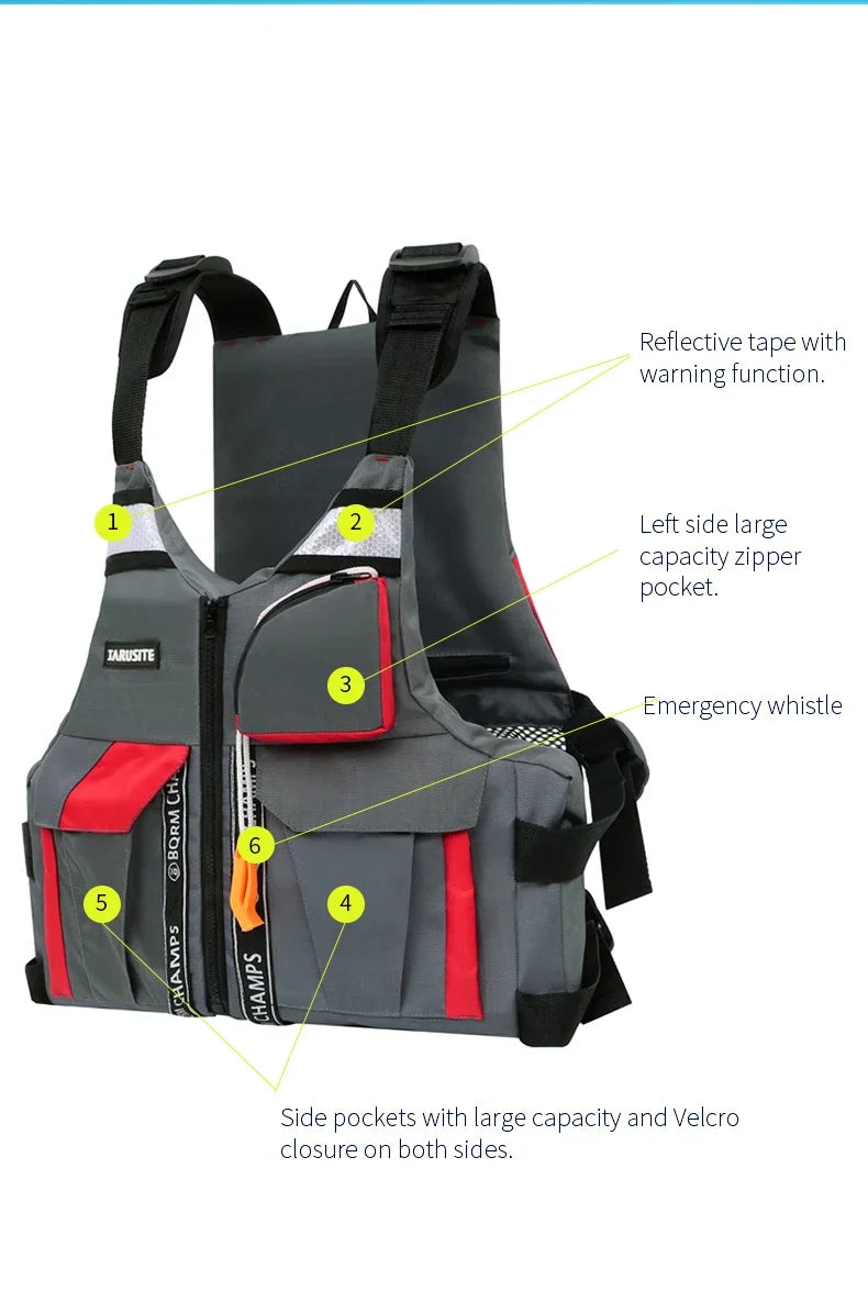 High Buoyancy Fishing Vest Adjustable Safety Life Jacket for Outdoor Boating and Fishing Gear Men Women Water Sports Vest