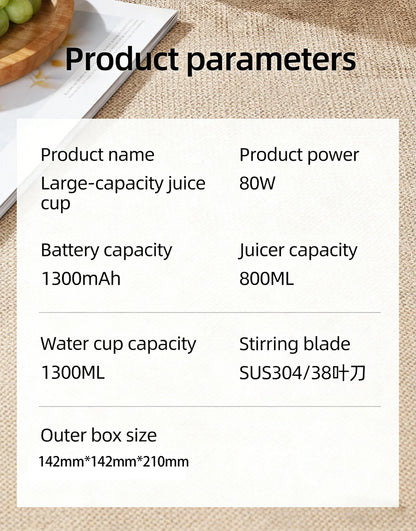 Home Portable Juicer 1400ML, Fresh Fruit Mixer with 48 Blades, USB Rechargeable Multifunctional Ice Crusher Smoothie Blender