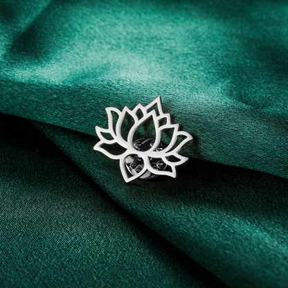 Skyrim Lotus Flower Women's Brooch Stainless Steel Gold Color Suit Badge Lapel Pin Yoga Buddhism Amulet Accessories Wholesale