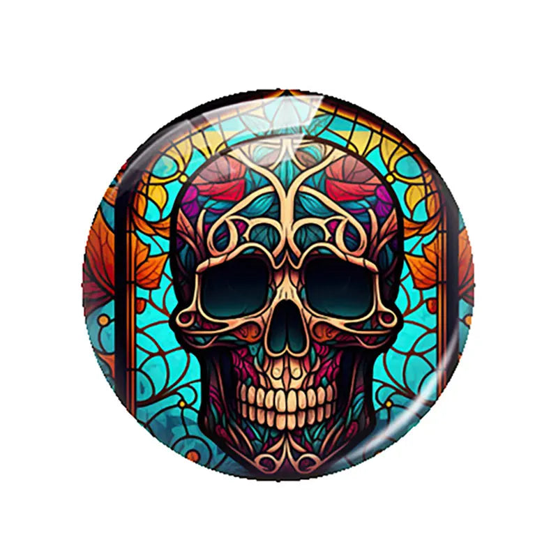 Breloques cabochons en verre à dos plat, style gothique sombre, tête de mort et fleur, pour la création de bijoux DIY. Démonstration de camée à dos plat pour la fabrication de bijoux DIY.