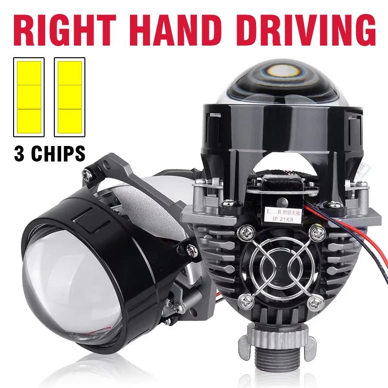 2.5 Inch Bi Led Projector Lens Led Light H4 H7 9005 9006 Car Headlight Bulb High Low Beam 6000K Diode 100W 40000LM Turbo Tuning