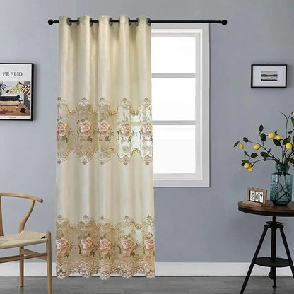 Luxury European Style Velvet Embroidery Curtains for Living Room Bedroom Embroidery Flowers Semi Hollow Blackout Curtain 1 Panel
