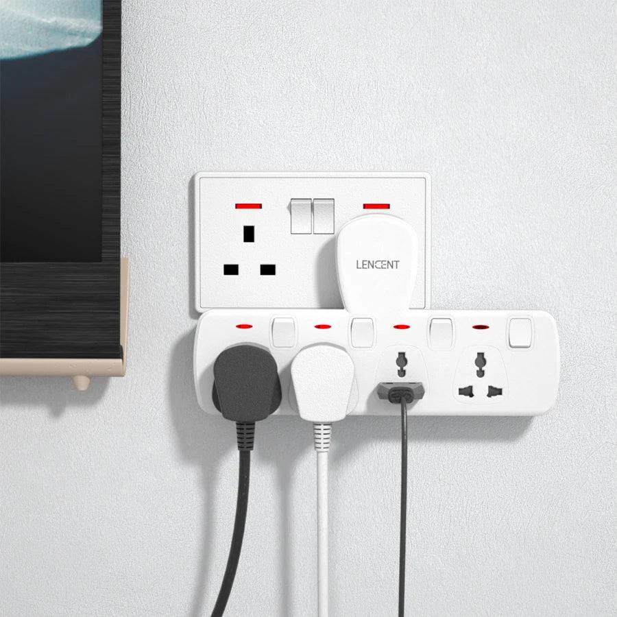 LENCENT Multi Plug Extension Socket with 4 Universal AC Outlets 3250W 13A Extension Plug Adapter with Switch for Home Office