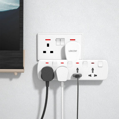 LENCENT Multi Plug Extension Socket with 4 Universal AC Outlets 3250W 13A Extension Plug Adapter with Switch for Home Office