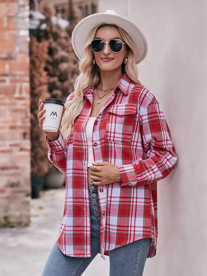 Autumn Plaid Shirt Women Long Sleeve Turn-down Collar Oversize Shirts Female Stylish Vintage Casual Blouse Ladies Chemise