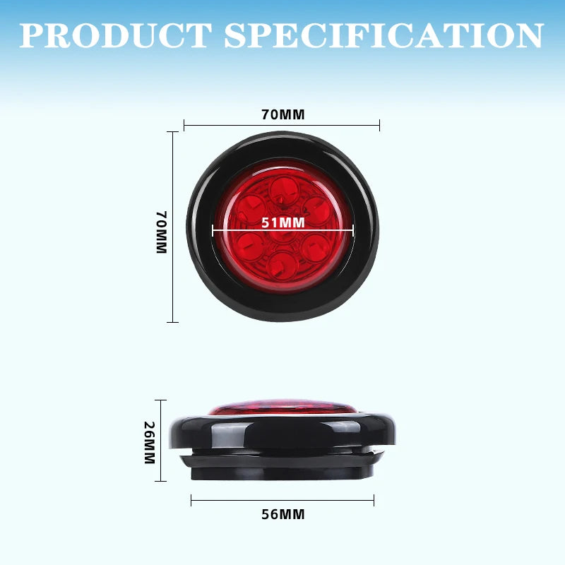 2inch Round led Side Marker Lights Truck Side Lights 12V Trailer Lorry Clearance Lights Rear tali stop lamp Yellow Red White