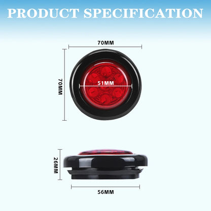 2inch Round led Side Marker Lights Truck Side Lights 12V Trailer Lorry Clearance Lights Rear tali stop lamp Yellow Red White