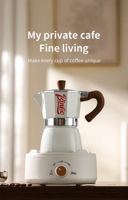 Bincoo Coffee Moka Pot Set with Electric Heating Plate for Home Use Small Espresso Extraction Machine Complete Brewing Kit