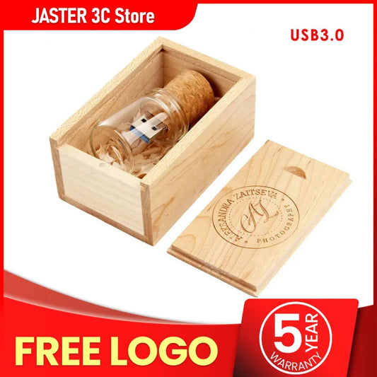 JASTER USB 3.0 U Disk Glass Drift Bottle With Cork Flash Drive Pendrive 4GB 8GB 16GB 32GB 64GB 128GB Wedding Gift (Free Logo)