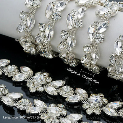 QIAO 90cm Rhinestone Crystal Chain Diamante Lace Diamond Trim Ribbon Necklace Applique Gem Sparkle Wedding Dress for DIY Craft