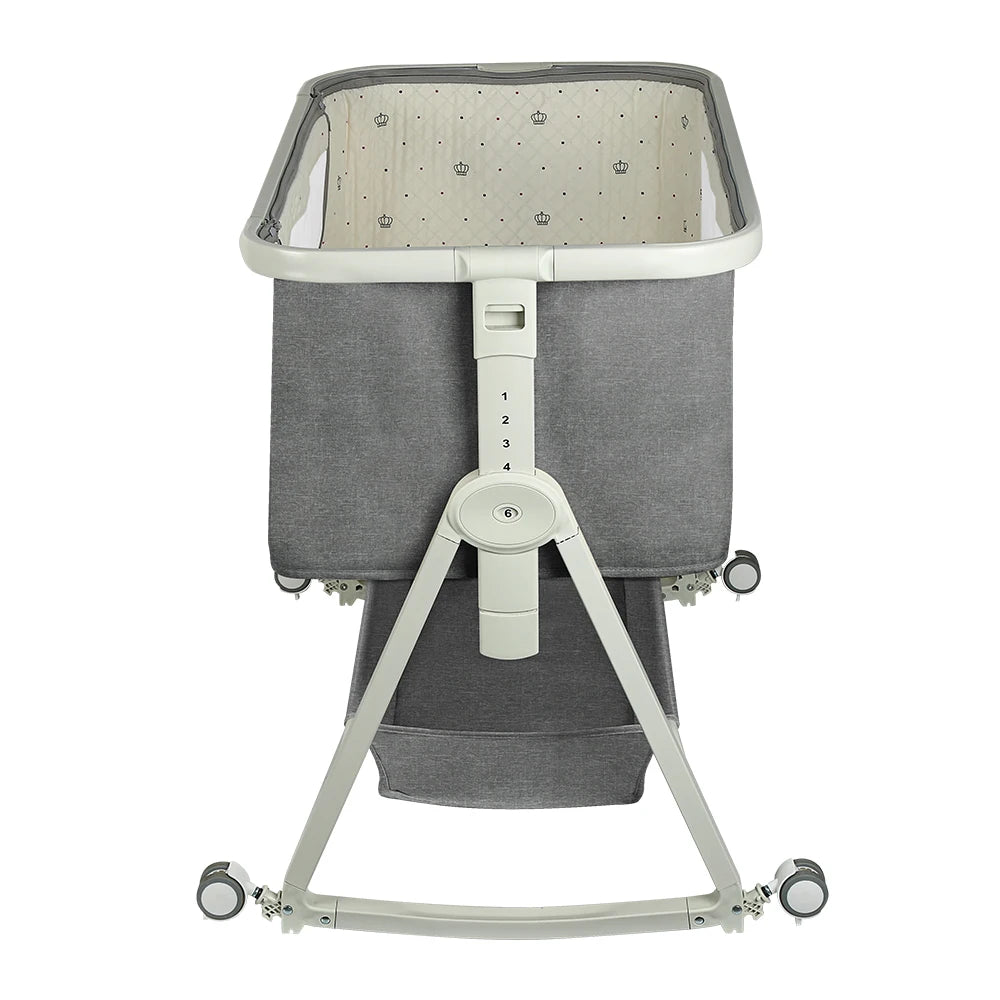 4-in-1 Baby Co-Sleeping Crib, Adjustable to 6 Positions, with Mattress, 15° Incline, Wheels with Brakes, Baby Crib 0-24 Months